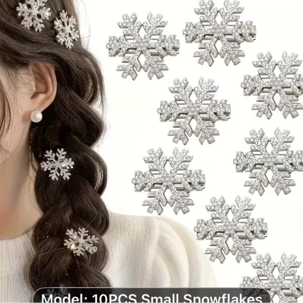 New Frozen Elsa Inspired Silver Sparkle Snowflake Hair Clips - Pack of 10